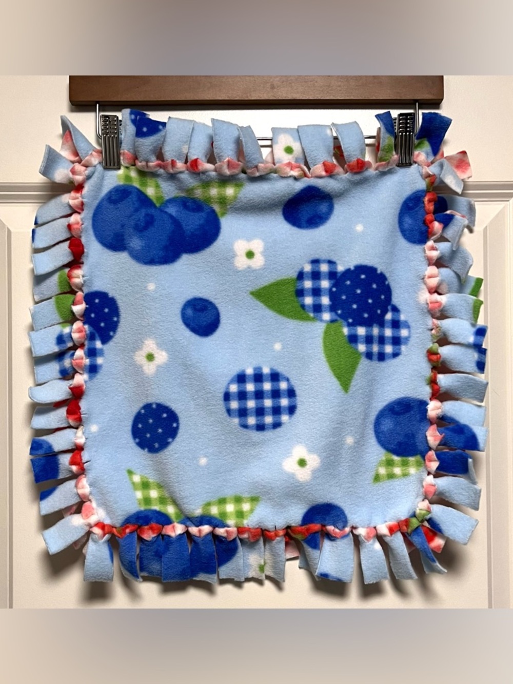 NWOT Set of 3 Fleece Pet Pads Cozy Handmade Soft Square Red & Blue Berries & Jam